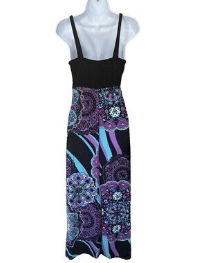 Womens Paisley V Neck Maxi Dress Size M Multicolor Black Belt Straps